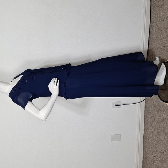 Positive Attitude Vintage Navy Blue Embroidered Beaded Fairy Maxi Dress Size 10 - Picture 5 of 12